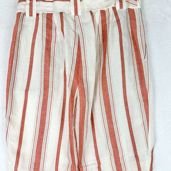 Express Linen Blend High Rise Ankle Pants Size 8 Short NWT Stripe Tie Waist - Picture 4 of 8
